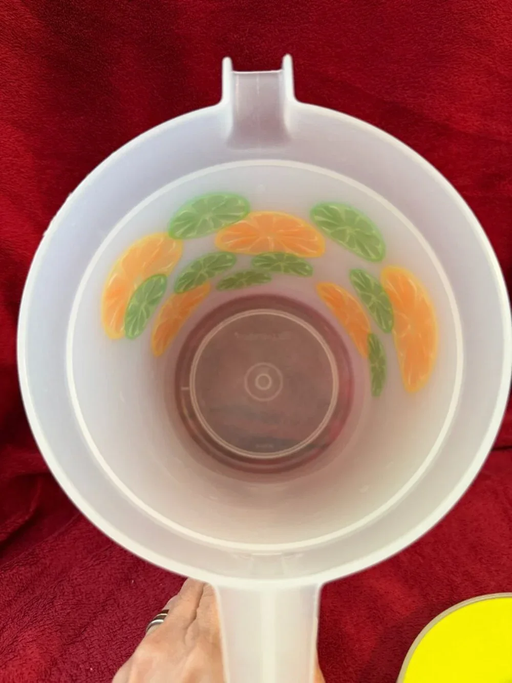 Vintage Tupperware Pitcher 2 Qt Push Button Lid Sheer Oranges Limes Fruit